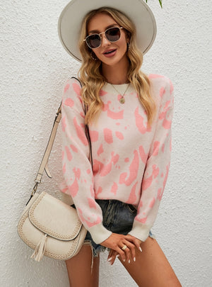 Turtleneck Animal Pattern Color Matching Sweater