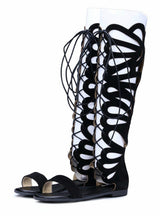 Knee High Gladiator Sandals Lace Up Flats Heel 