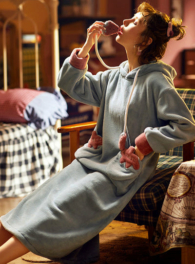 Thickened Long Coral Fleece Pajamas Keep Warm