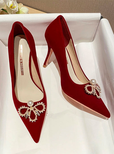 Red High-heeled Pearls Shoes
