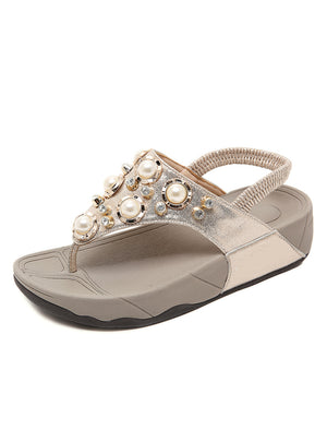 Rhinestone Beaded Sponge Cake Bottom Sandal