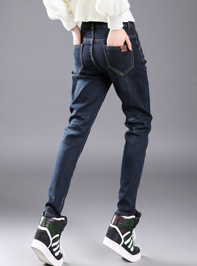 Women Boyfriend Jeans fleece Harem Denim Jeans 