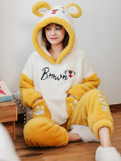 Yellow Leopard Women Thicken Korean Sweet Sleepwear