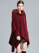 Mink-like Hooded Shawl Cloak Large Size Knitted Cardigan