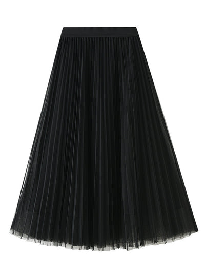 Elastic High Waist Gauze Pleated Skirt
