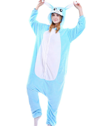 Blue Rabbit Onesies Animal Pajamas Flannel Sleepwear 