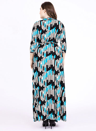 Geometric Printed Wrap V-neck Cropped Sleeves Dress