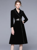 Black Slim Waisted Velvet Coat Jacket