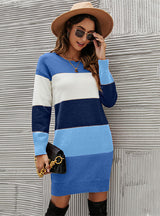 Color Matching Long Sweater Dress