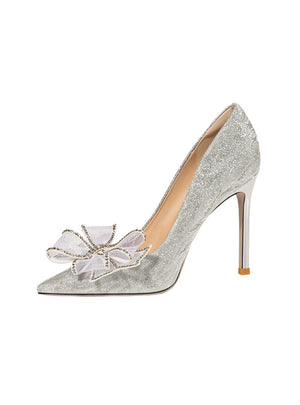 Crystal Pointed Thin Butterfly Wedding Shoes