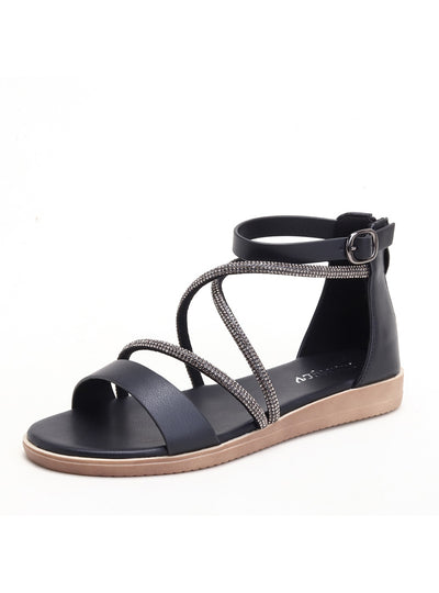 Rhinestone Flat-heeled Roman Sandals