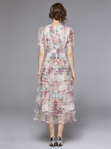 Short Sleeve Print Tiers Cake Dress