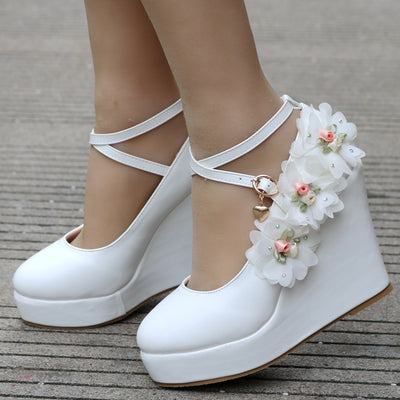 Waterproof Platform Cross Wedge Wedding Shoes