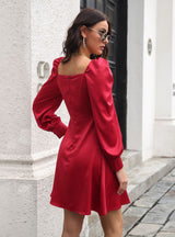 Satin Bubble Sleeve Long Sleeve dress