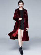Women Long Sleeve Velvet Long Coat