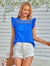 Solid Color Round Neck Slim Lace Lotus Leaf Top