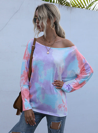 Tie-dyed Long Sleeve Scoop Neck T-Shirt