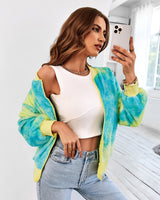 Tie-dyed Long-sleeved Plush Coat