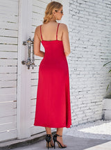 Sexy Backless Slit Sling Red Dress