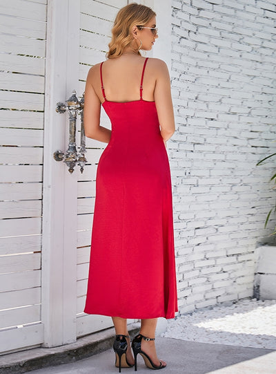 Sexy Backless Slit Sling Red Dress
