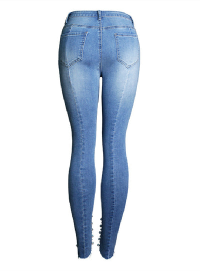 Pearl Pencil Pants Denim Elastic Feet Pants