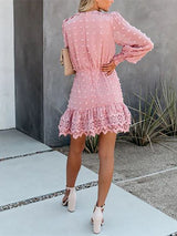 Slim Party Mini Pink Short Dress Women Long Puff Sleeve Dresses