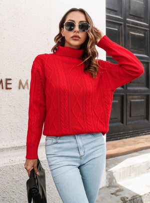 Twisted Rope Turtleneck Loose Sweater