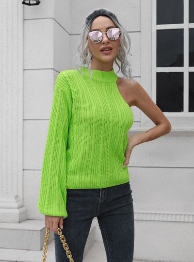 One-shoulder Lantern Sleeve Sweater
