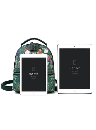 Women Forest Pu Backpack Cartoon Printing School Bag