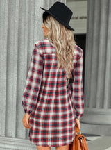 Plaid Waist Shirt Long Sleeve Dress