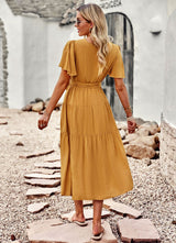 Short Sleeve V-neck Chest-wrapped Dress