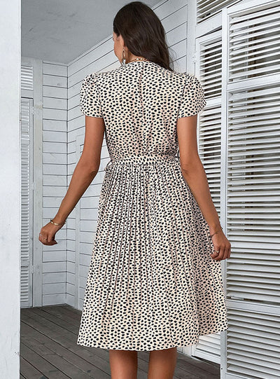 Pleated Leopard Print Platycodon Dress