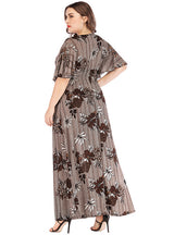 V-neck Short Sleeve Retro Printed High Waist Bohemian Dress