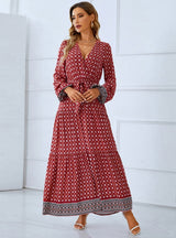 Bohemian Long Sleeve Print Dress