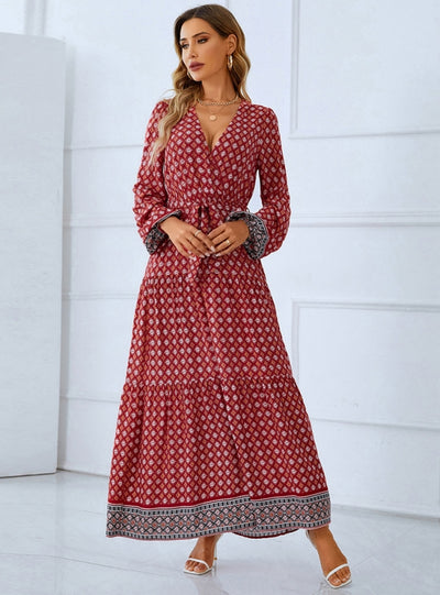 Bohemian Long Sleeve Print Dress