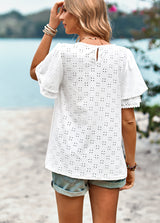 Solid Color Hollow Knit Top