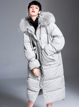 Long Casual Rabbit Fur Hooded Down Jacket