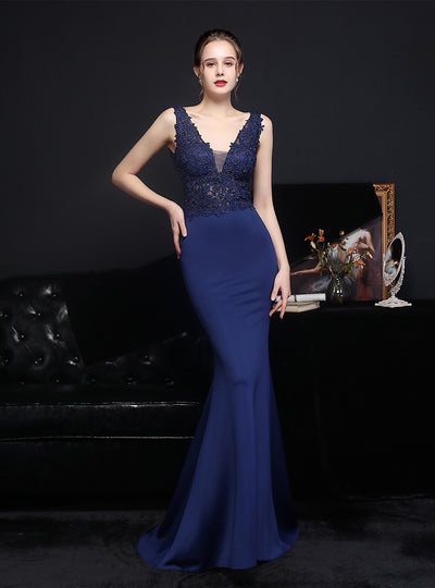 Mermaid V-neck Appliques Beading Party Dress