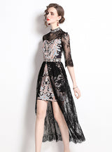 Retro Court Stand Collar Lace Dress