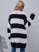 Knitted Cardigan Long Sleeve Striped Sweater Coat
