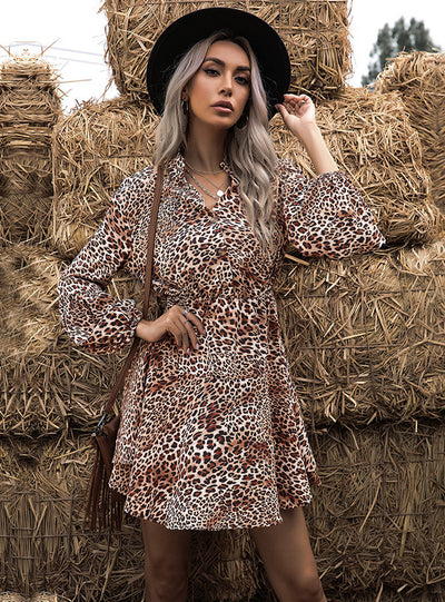 Long Sleeve Printed Plaid A-line Dress