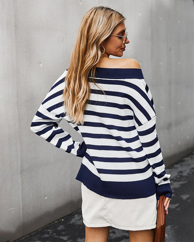 V-neck Striped Warm Sweater