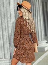 Lace-up Round Neck Leopard Print Dress
