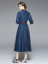 Embroidered Denim Vintage Shirt Long Dress