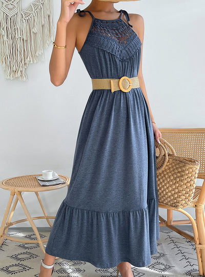 Women Lace Stitching Openwork Dress