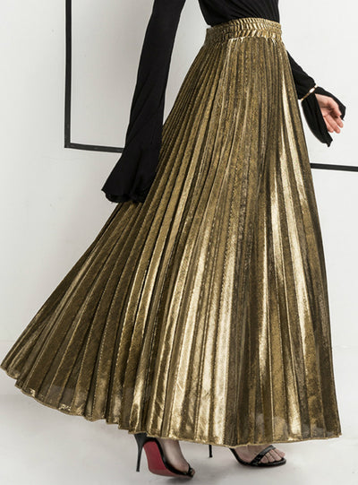 Pleated Skirt Slim Waist Large Golden Waist