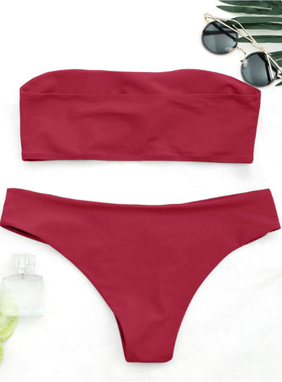 Sexy Low Waist Solid Color Strapless Swimsuit Swim