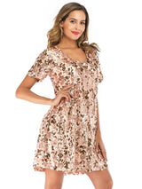 V-neck Loose Casual Short Sleeve Dress