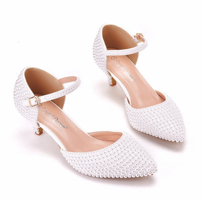 Women 5cm White Pearl Pointed Sandals