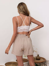 Cotton Loose Elastic Waist Wide Leg Shorts